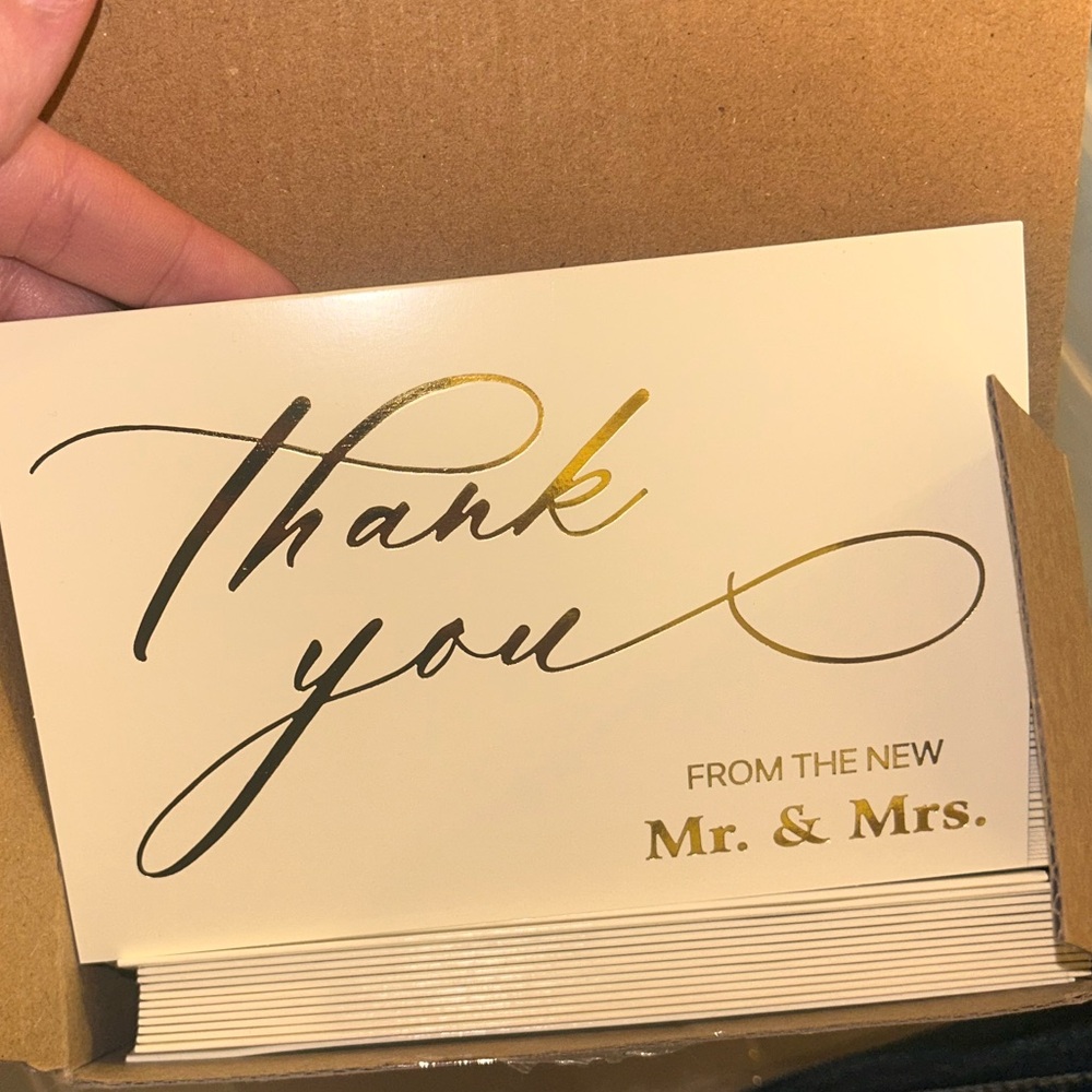 Gold Script "Thank You" Wedding Cards (Mr. & Mrs.)
